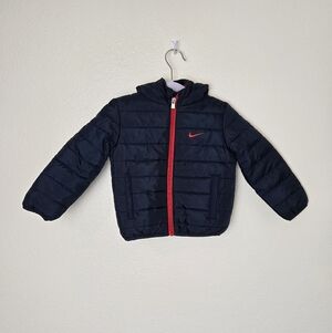 Nike Toddler Boys Puffer Hooded Jacket Size 2T Full Zip Navy &  Red